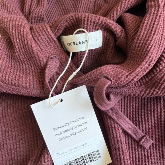 Everlane The Waffle-Knit Hoodie, XS, Dark Mahogany - Picture 3 of 4